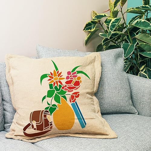 Miniatura 6 de FINGERINSPIRE 4 plantillas de pintura de floreros florales de 4 estilos, 11.8 x 11.8 pulgadas, florero decorativo, plantilla, jarrón, libros,