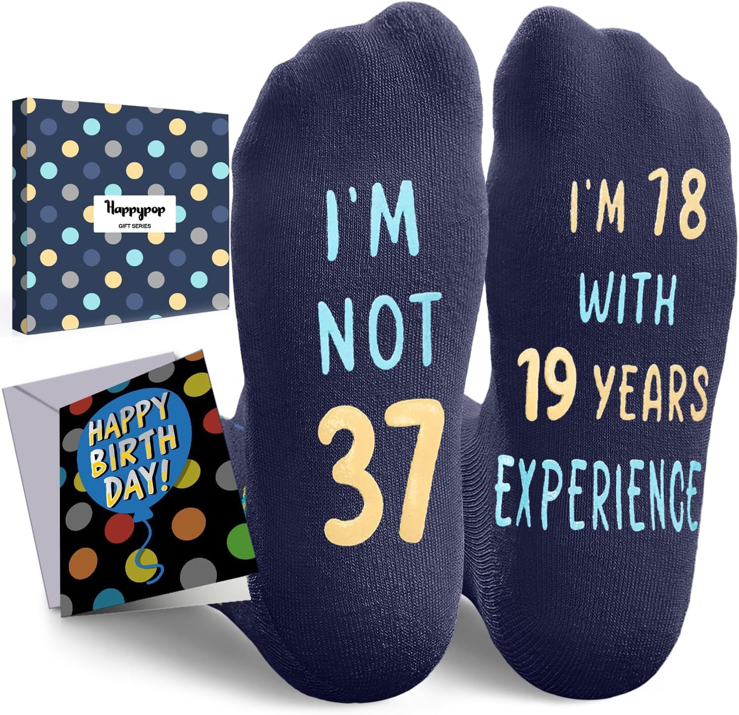 HAPPYPOP Birthday Gifts for Men Women - Socks for 36 37 38 39 40 Year Old with Greeting Card