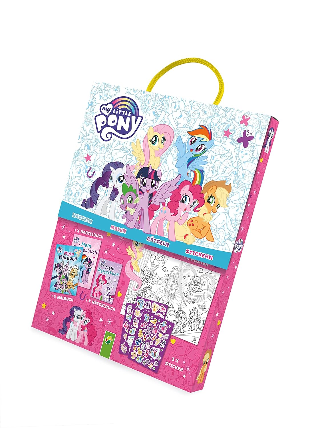 My Little Pony SpaßBox mit 3 Büchern und Stickern Malbuch • Bastelbuch • Rätselbuch für Kinder
