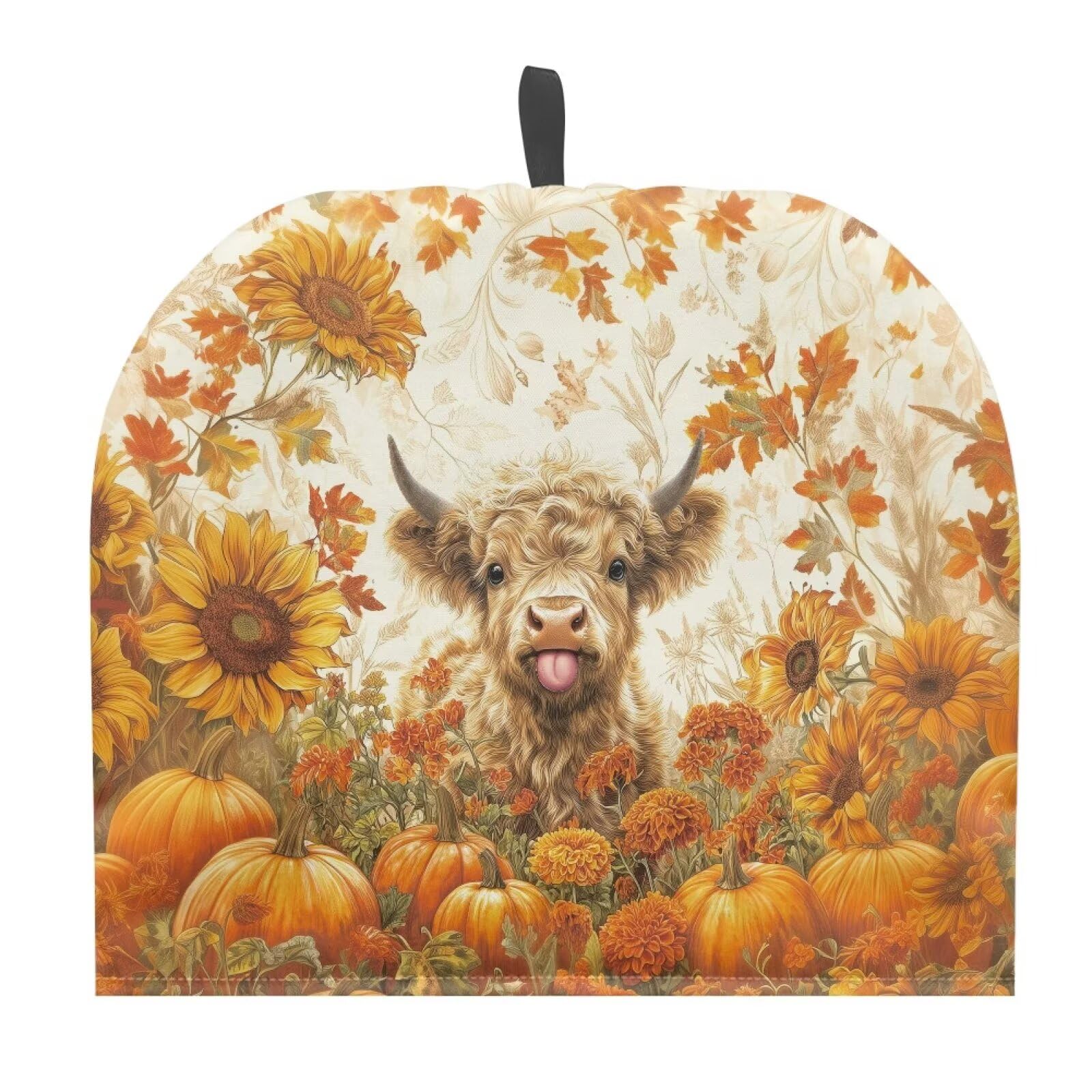 Hudotybom Highland Cattle Tea Cozy for Teapot Insulated Thanksgiving Pumpkin Wadding Tea Cozies Covers Kitchen Textiles Warming Kettle Cover