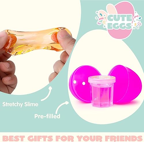 Miniatura 3 de JOYIN 24 huevos de Pascua rellenos con mini masilla con purpurina, huevos de Pascua rellenos de colores brillantes con slime para niños, cesta de