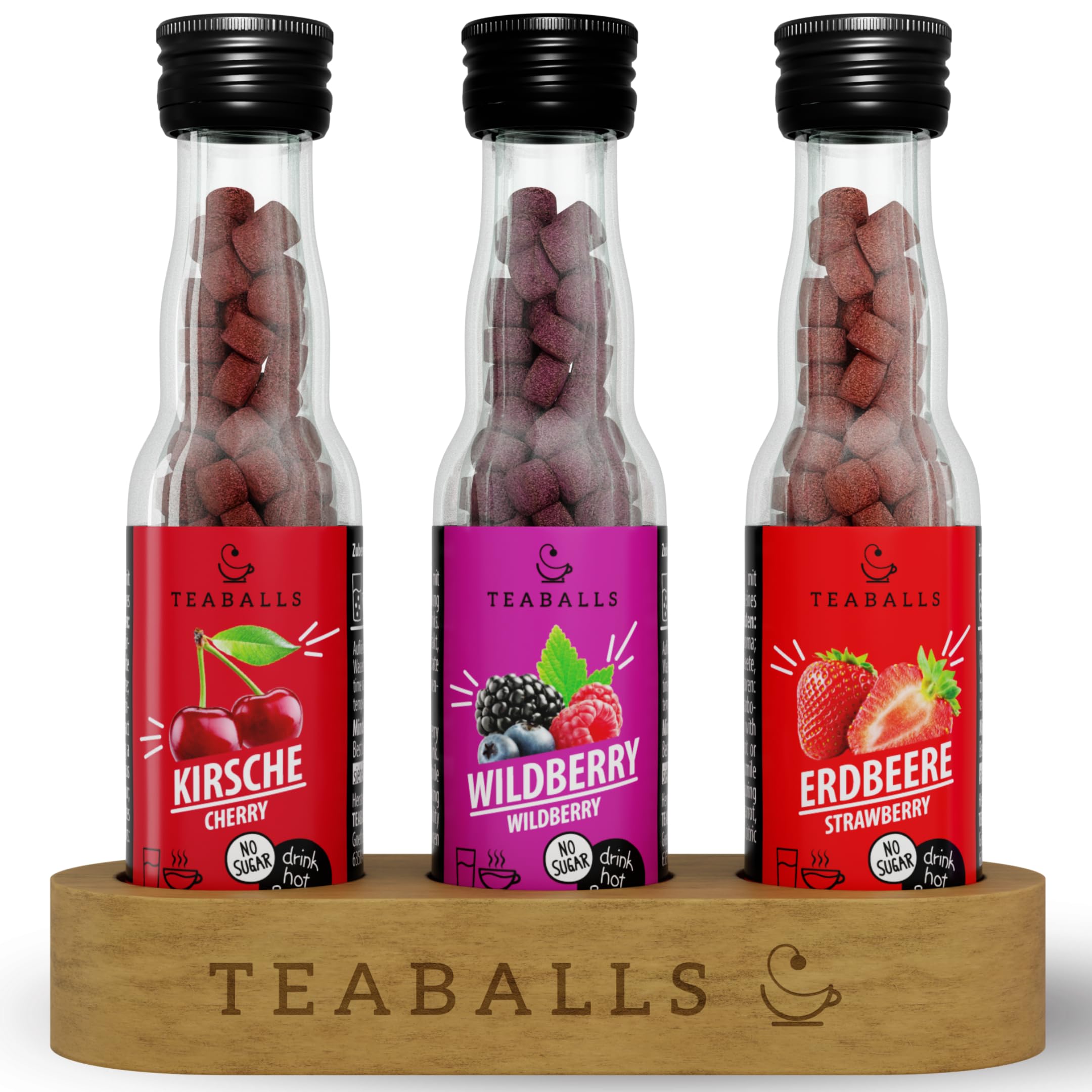 TEABALLS - 3er Set FRUIT MIX - KIRSCHEN, WILDBERRY, ERDBEERE für ca. 120 Tassen Tee