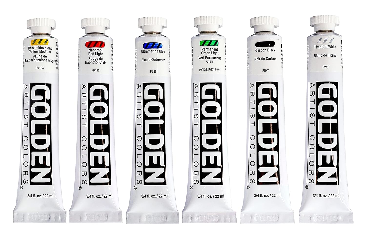 Golden Artist Color Heavy Body Acrylics, 6-Color Intro Set, Professional Acrylic Paint Set, Set of 6 Tubes, 3/4 Fl. Oz. Each, with Golden Artist Tube Cap Opener Tool and Sticky Notes