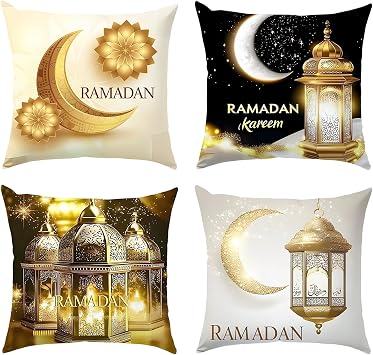Ramadan Pillow Covers, Ramadan Decorations for Home, 4 Pcs 17.71x17.71 Inch Festive Decor Pillow Covers for Celebrations, Home Decoration Essentials