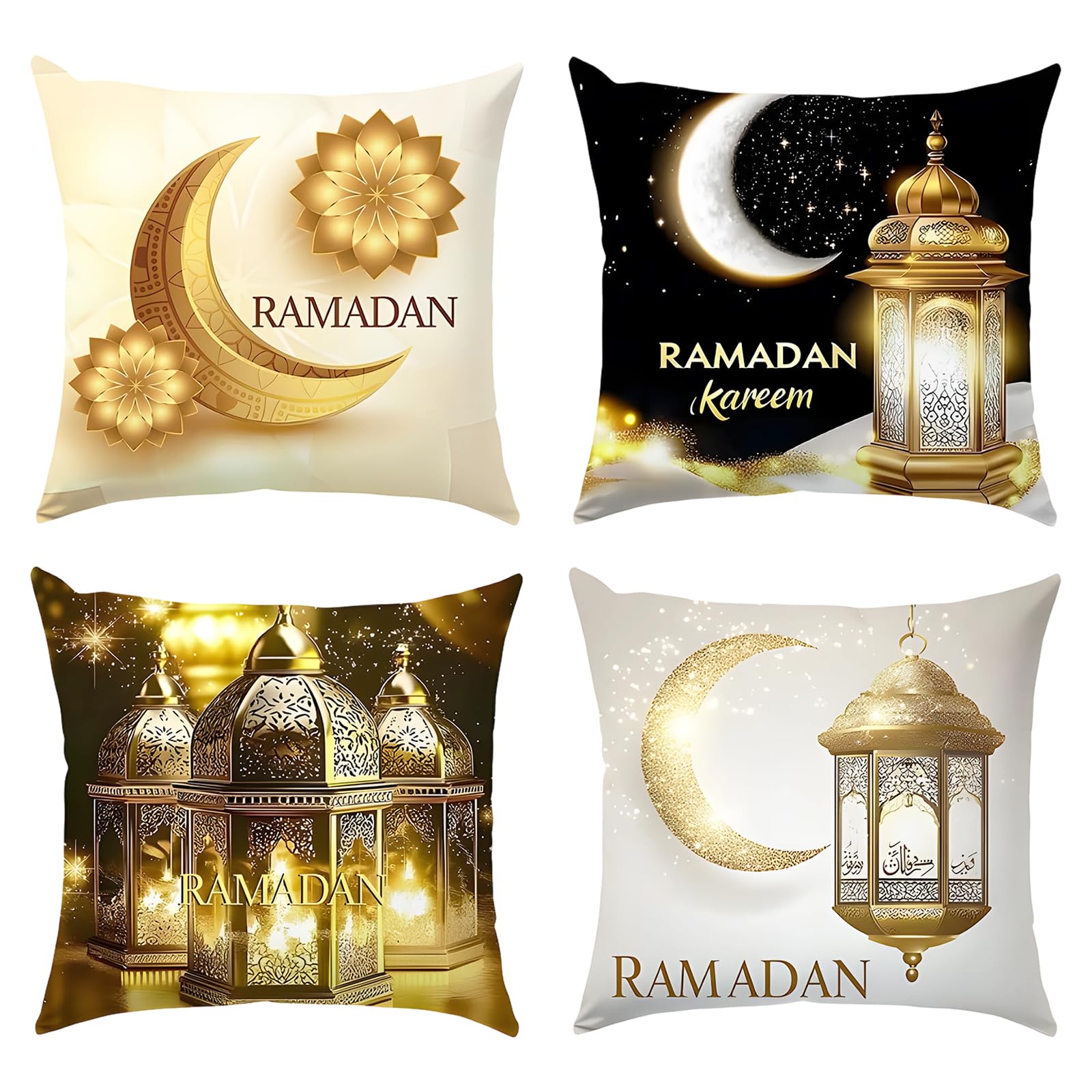 Ramadan Pillow Covers, Ramadan Decorations for Home, 4 Pcs 17.71x17.71 Inch Festive Decor Pillow Covers for Celebrations, Home Decoration Essentials