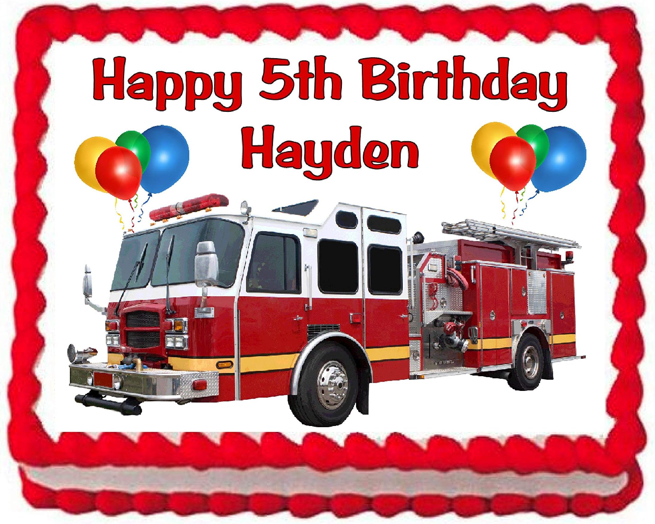 Fire truck Firetruck edible cake image party decoration frosting topper