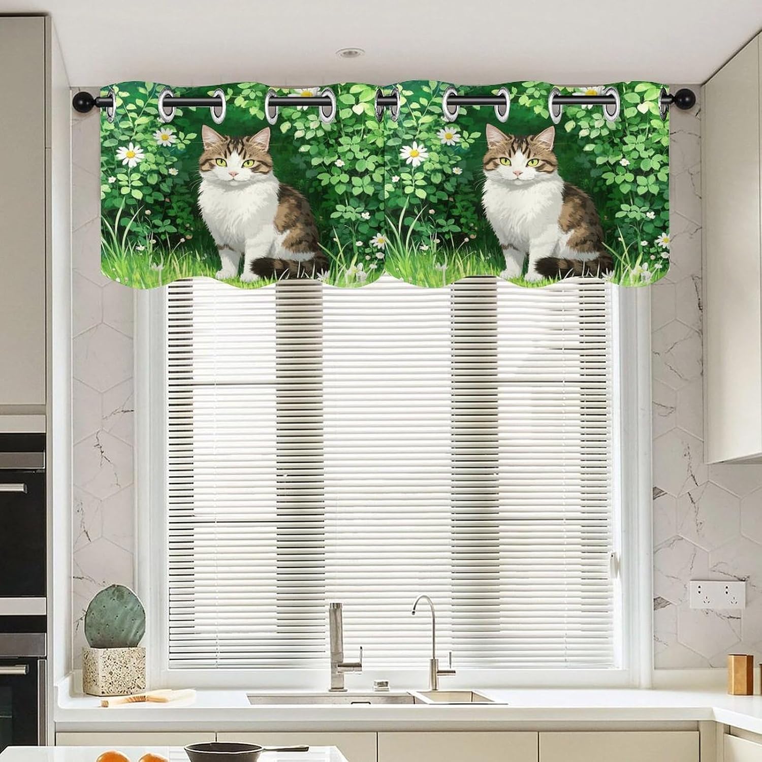 Chinese Li Hua Cat Curtain 2 Panels, Polyester Fiber, Blackout Insulated Window Curtain, Curtain Valance for Kitchen Dining Room Living Room Cafe Small Window 52 * 18.1 Inches