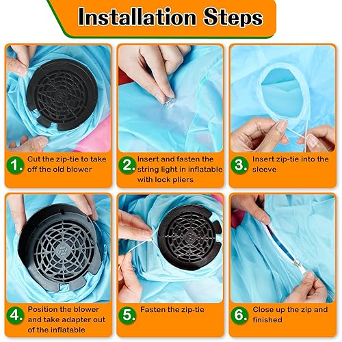 Miniatura 4 de OurWarm Repuesto de ventilador inflable de 1.2 A, motor inflable para inflables con adaptador de 1.5 A y 5 luces LED, ideal para Halloween de 5 a 10