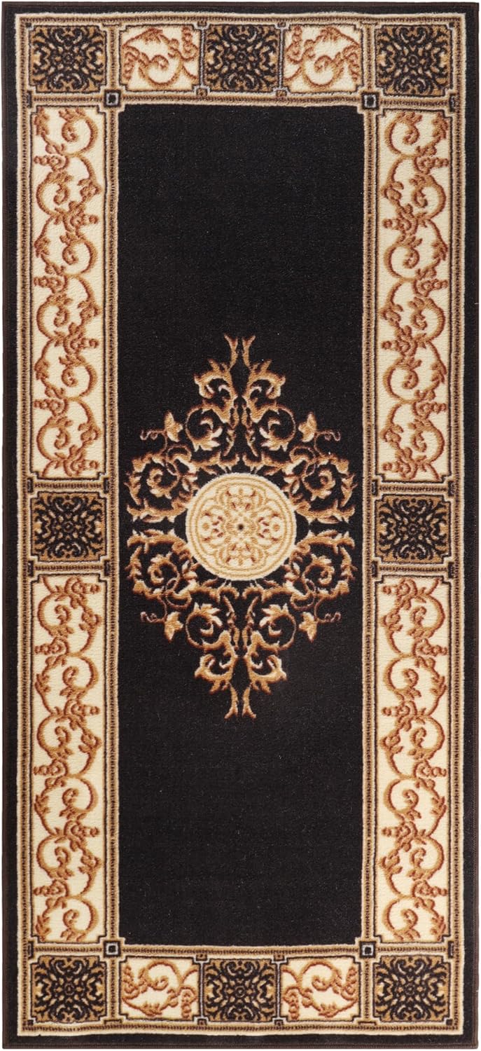 Superior Indoor Runner Rug, Jute Backing, Plush Floral Rugs for Hallway, Living Room, Kitchen Floors, Bedroom, Office Floor Cover, Medallion Rugs, Elegant Medallion Collection, 2' 7" x 8', Coffee