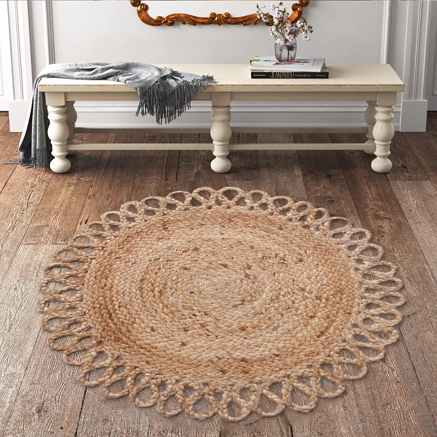 Hanmade Hand Braided Natural Jute Round Floor Area Rug-Kitchen Rug-Dining Table Rug-11 x 11 Feet Round (335cm x 335 cm)