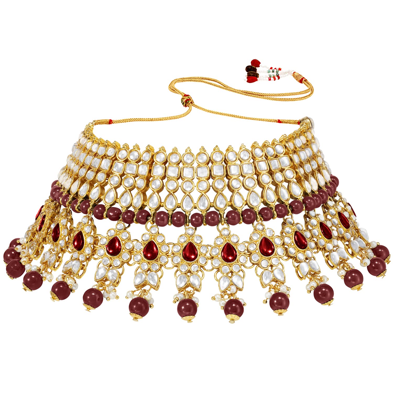 Aheli Set di gioielli Maang Tikka placcati in oro con collana girocollo e orecchini, regalo per donne