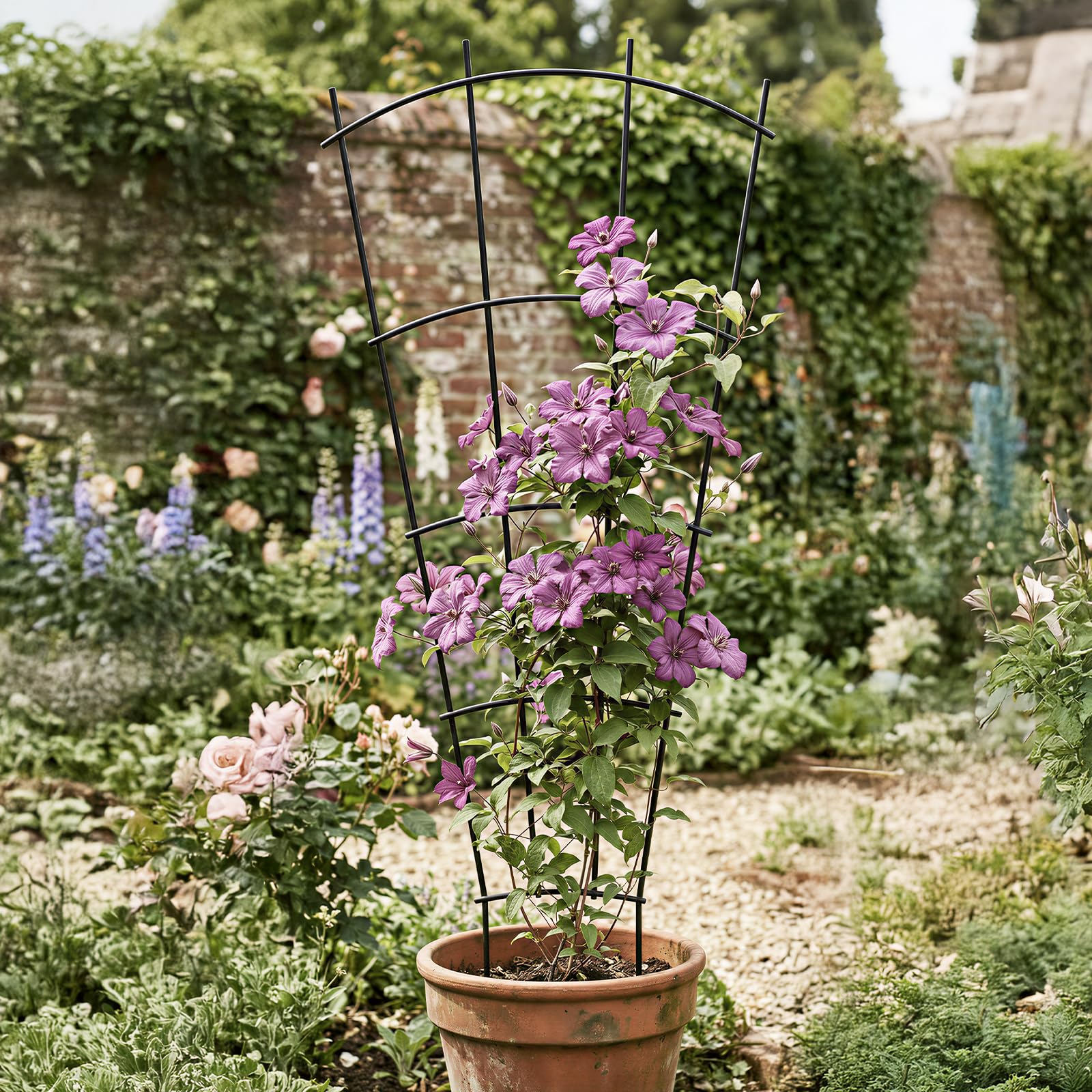 Thealyn Confezione da 4 graticci per piante da interno da 81,3 cm, per piante in vaso, rampicanti, da giardino, in metallo, per esterni, piante d' appartamento, fiori edera, forma ondulata, nero