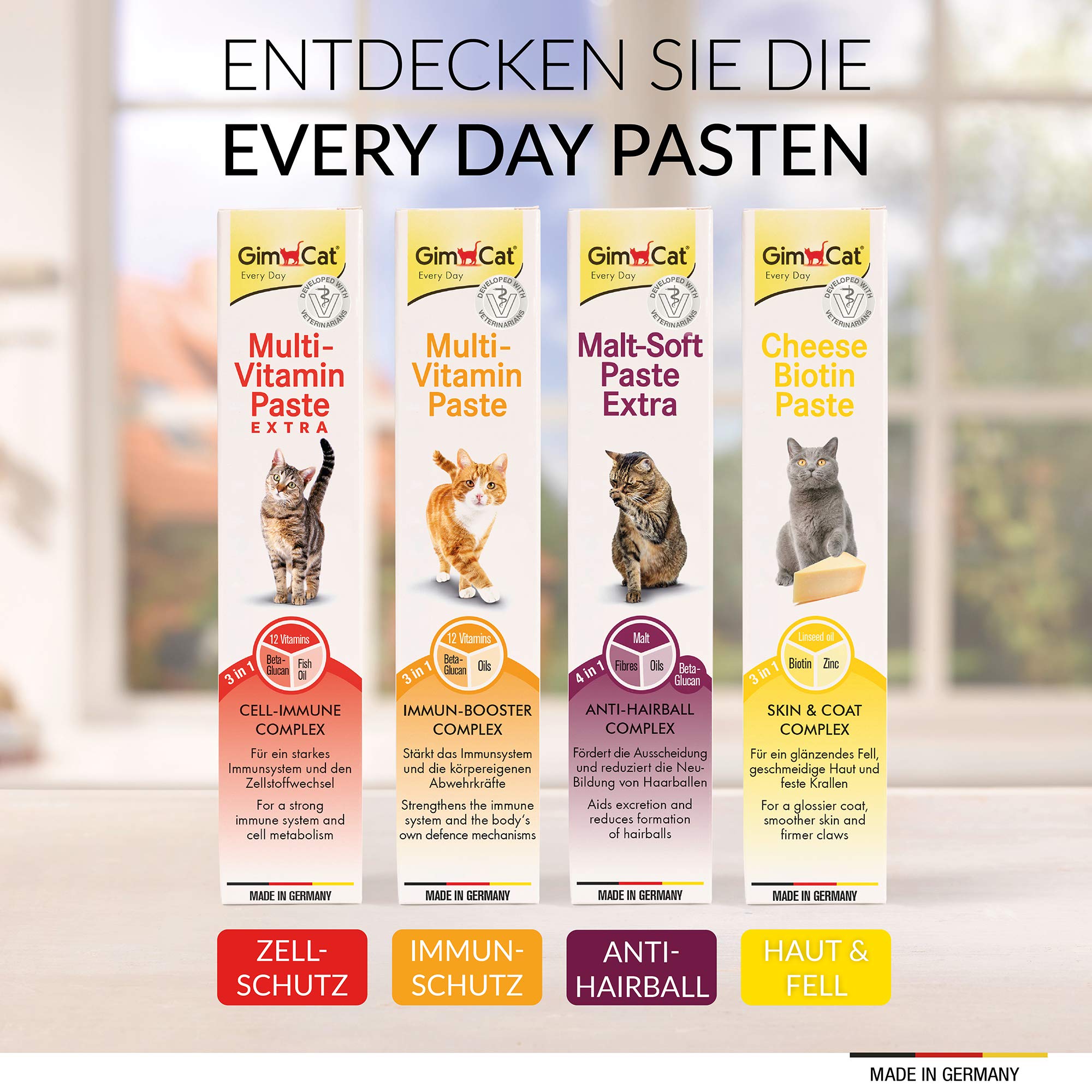 GimCat Multi-Vitamin Pasta Extra - Snack per gatti con beta-glucano e omega 3/6 per una protezione salutare delle cellule - 1 tubetto (1 x 50 g)