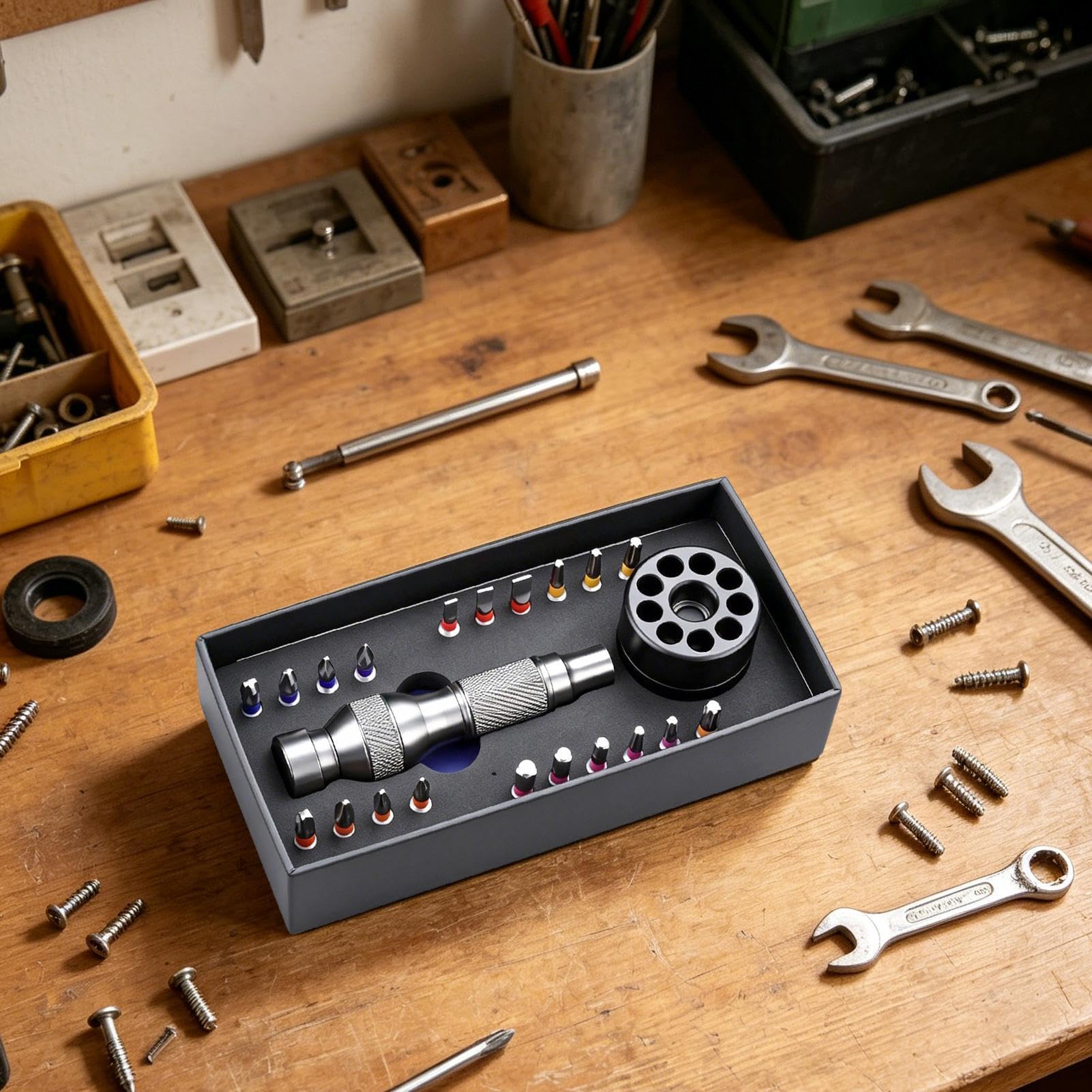 Juego de puntas de destornillador – Puntas magnéticas de precisión | con base de almacenamiento, mango ergonómico, para electrónica, metal, muebles, cámara, teléfono, tableta, gabinete