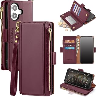 Antsturdy for iPhone 16 Phone Wallet Case Women,Wine Red