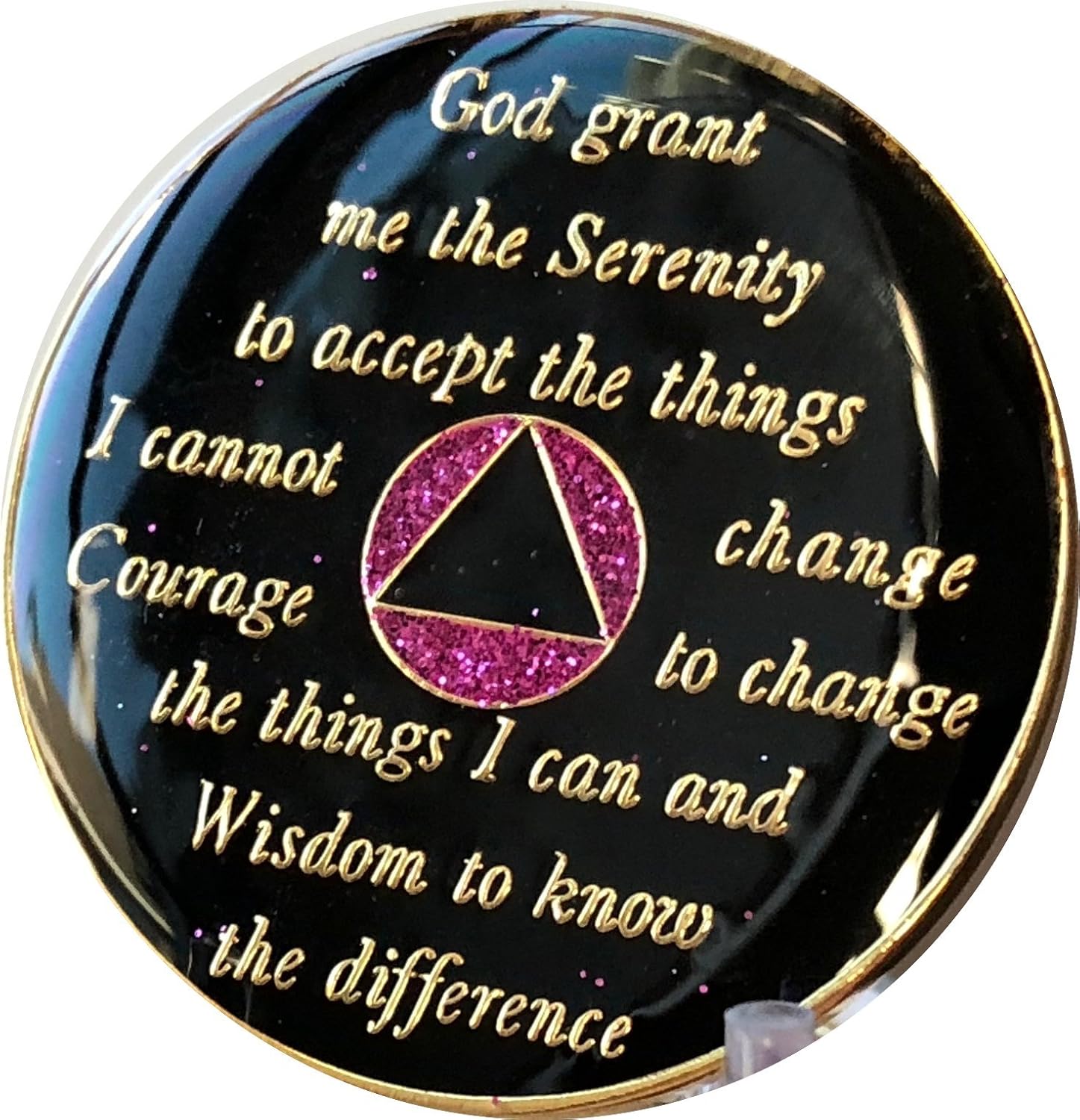 Recovery Mint 15 Year AA Medallion Glitter Pink Tri-Plate Chip XV