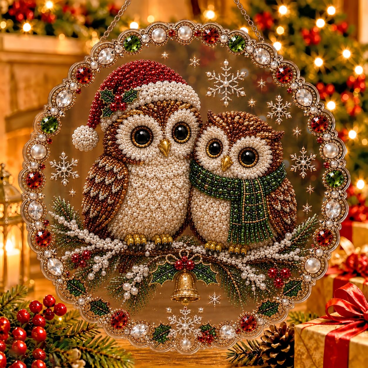 Christmas Pearl Diamond Painting Suncatcher Kit, DIY Acrylic Hanging Decor