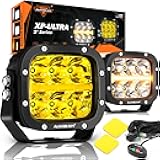 XP-Ultra Series 5 Inch Cube Offroad Lights, Amber DRL Function, Amber White Light Covers, 132W 15600LM Spot Flood Combo, LED Pod Light Bar Off-Road Fog Lights, Pair