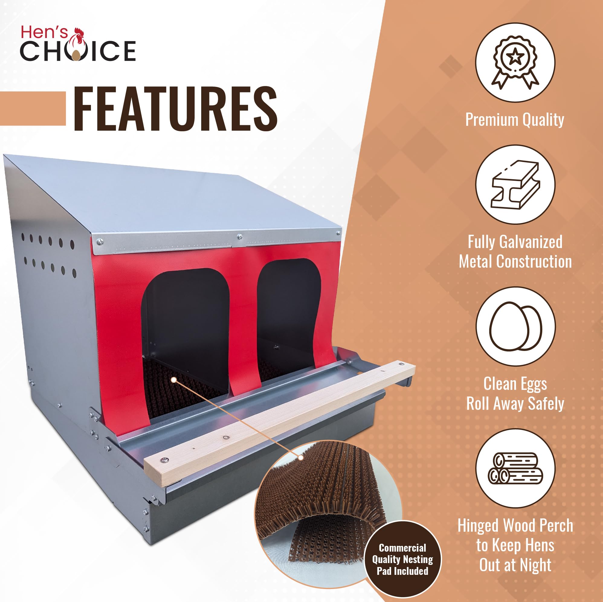 Hen's Choice™ - Caja nido enrollable reversible para pollos | Caja nido enrollable | 2 compartimentos de 21 pulgadas | Galvanizado resistente