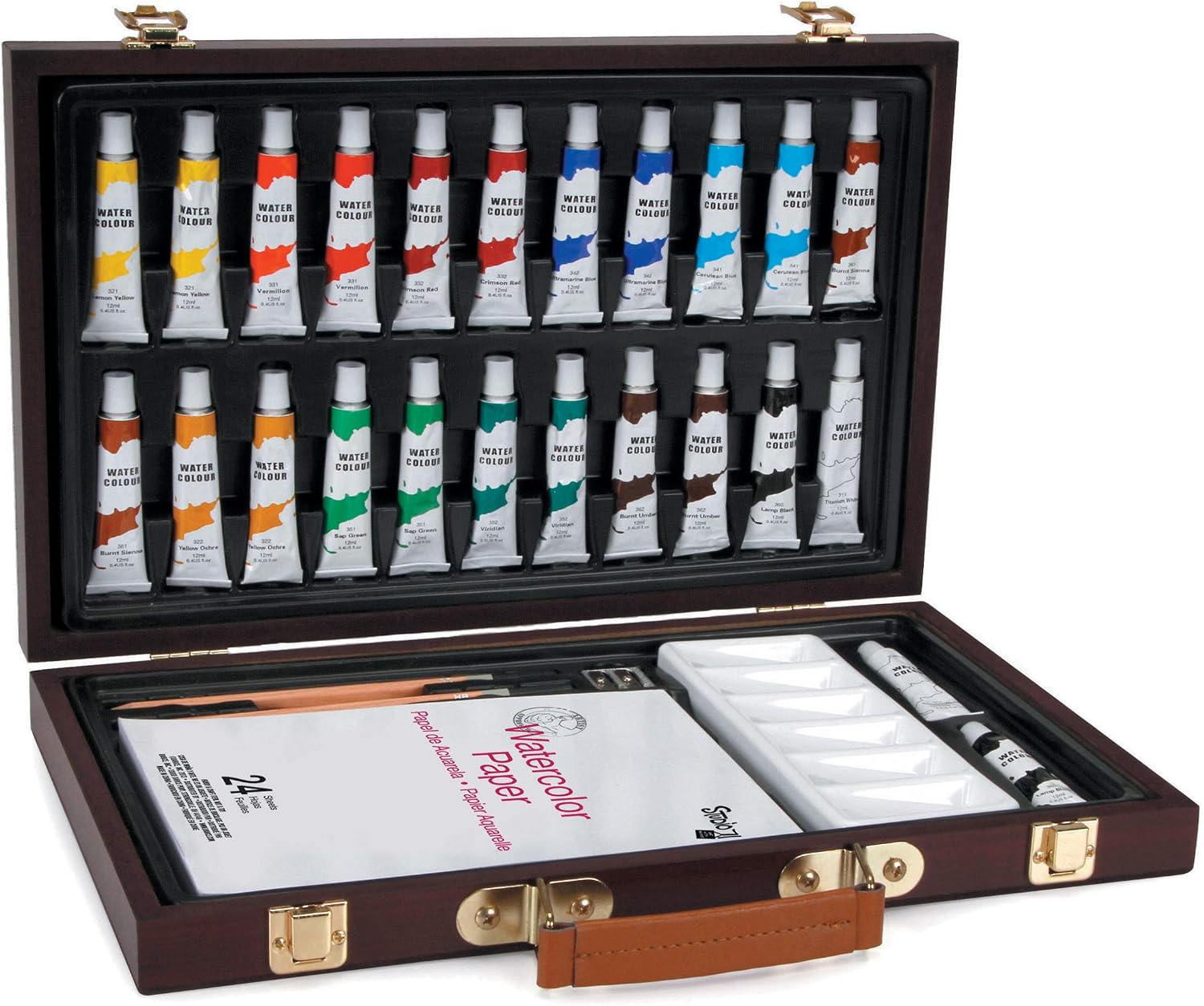 Studio 71 34-Piece Watercolor Painting Set – Deluxe Art Set with Portable Wooden Case, Ideal for All Skill Levels – Travel Art Kit Keeps Supplies Neatly Organized, Makes a Great Gift