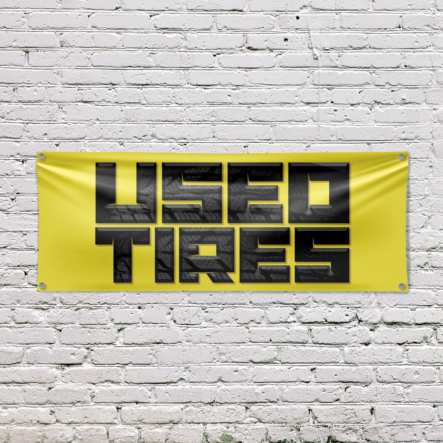 Used Tires Banner Sign 18 Inch x 48 Inch | 13 oz Vinyl with Metal Grommets | Heavy-Duty Single-Sided Outdoor Durable Printed High-Quality Weatherproof | Made in the USA