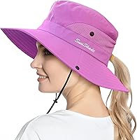 Vista 8 de Sombrero de cola de caballo para mujer, protección UV, ala ancha, plegable, para verano, playa, pesca, sombreros