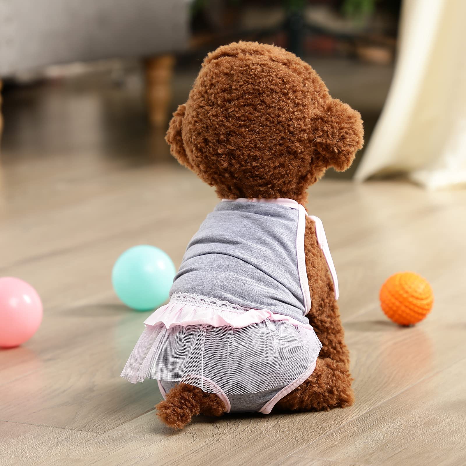 Frienda 3 pañales para Perro, higiénicos para Perros con Correa Ajustable, Pantalones de Tirantes para niña, Perro, Peluche, Corgi, Bulldog francés, Cachorro (L)