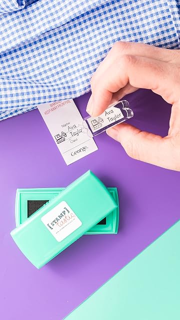 Stamptastic Personalised Double Stamp Set, Includes 2 Stamps and 1 inkpad. Naming School Uniform / Clothes /Kids Name Labels. NO Need to Iron/SEW/Marker Pen.