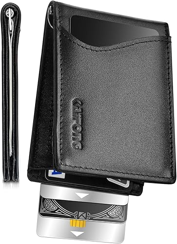 Cartera delgada para hombreCartera de cuero genuino para hombre con clip para dinerobolsillo frontalBifold minimalista bloqueo RFIDcartera con