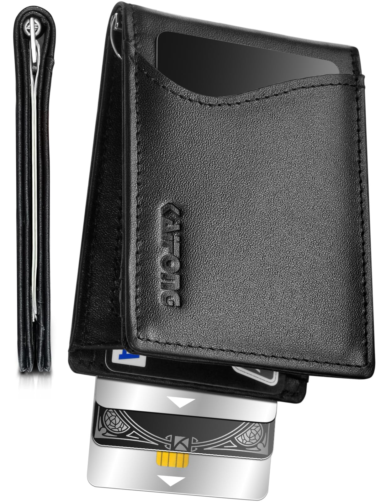 KAIFONG Slim Wallet for Men/Genuine Leather Mens Wallet with Money Clip/front pocket/Bifold Minimalist RFID Blocking/Credit Card Holder Wallet