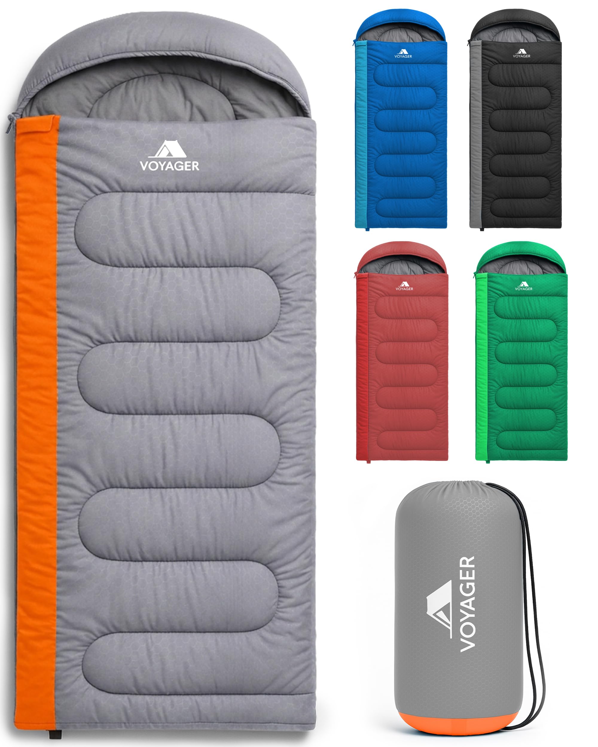 Voyager Sleeping Bag for Adults – Lightweight & Compact, Waterproof, 3-4 Season Warm & Cold Weather, Machine Washable, Ideal for Camping, Hiking & Backpacking, 220x30x80cm