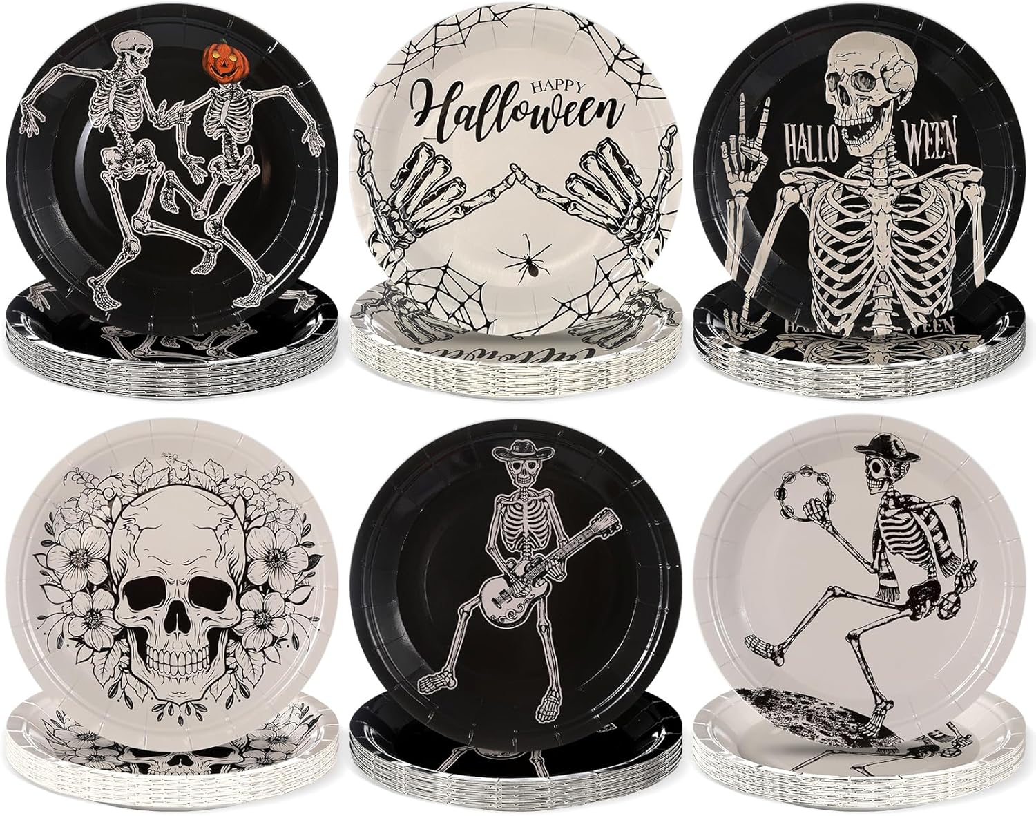 60Pcs Halloween Gothic Party Paper Plates Supplie 7 Inch Smile Pumpkin Victory Skeleton Disposable Dessert Cake Tableware Halloween Holiday Birthday Party Favor for Dinner Event Home Party Decorations
