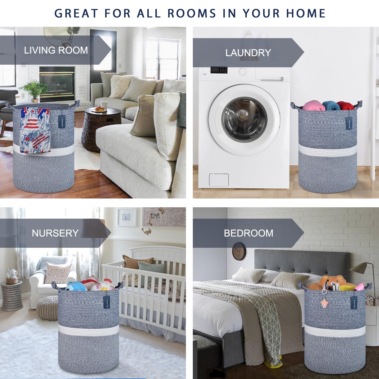 COMSE Extra grote wasmand, hoge dekenmand
