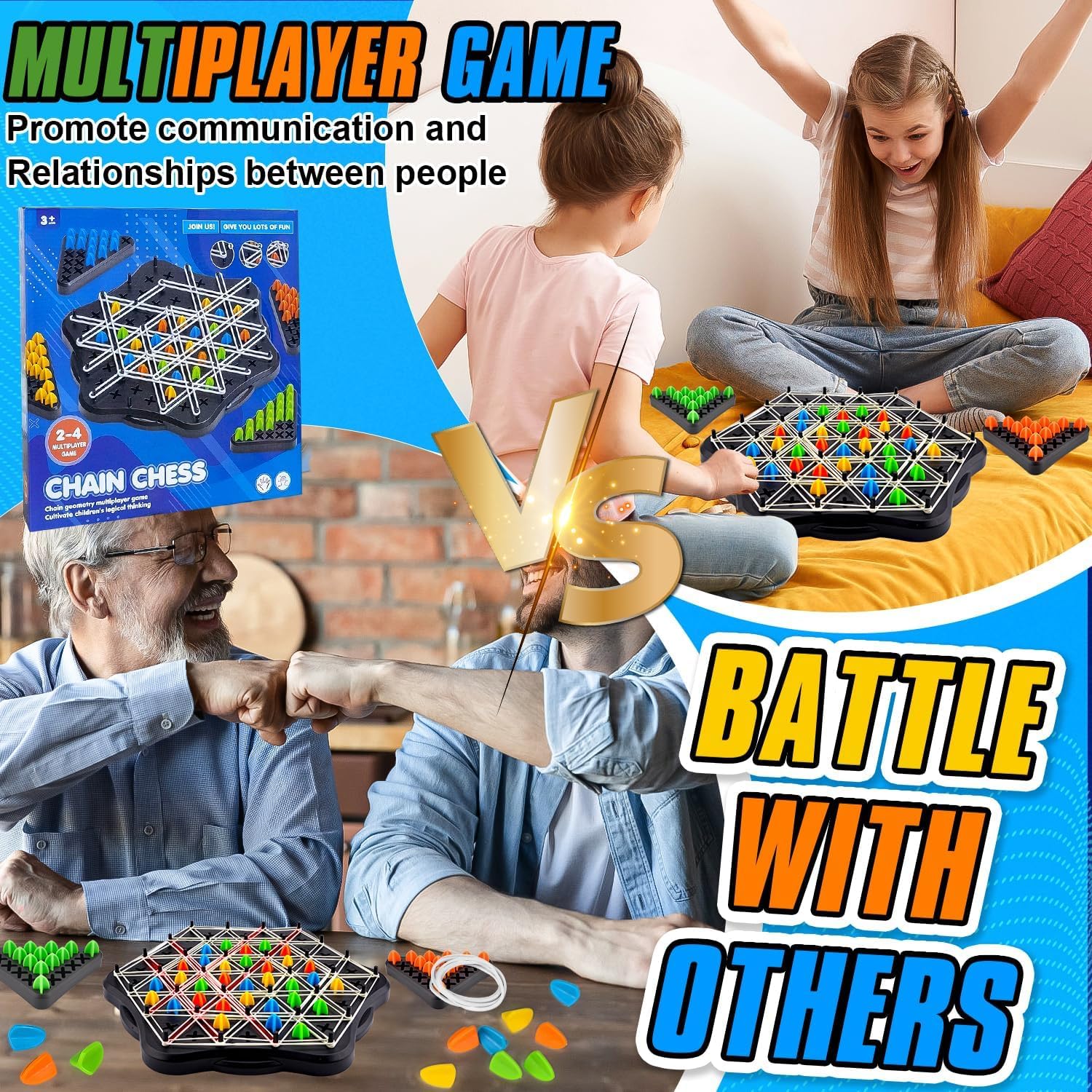Gioco Triggle - Chain Triangle Game: Gioco Da Tavolo Strategico Con Elastici E Triangoli, Per 2-4 Giocatori, Regalo Per Bambini E Adulti