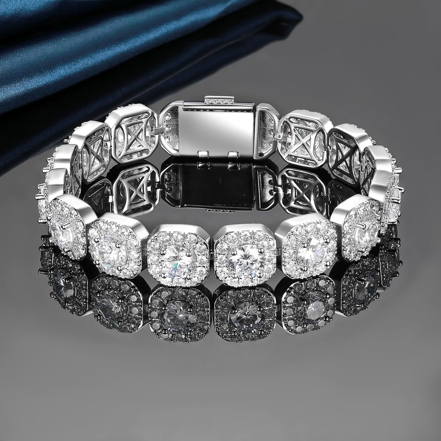 Gemsme Cuban Link Bracelet for Men Women 18K White Gold Plated Iced Out Miami Cuban Chain