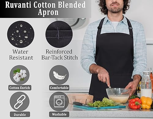 Miniatura 2 de RUVANTI Cotton Enrich - Delantal de cocina divertido, paquete de 1 unidad, resistente a las gotas de agua, 2 bolsillos, delantales de taller para