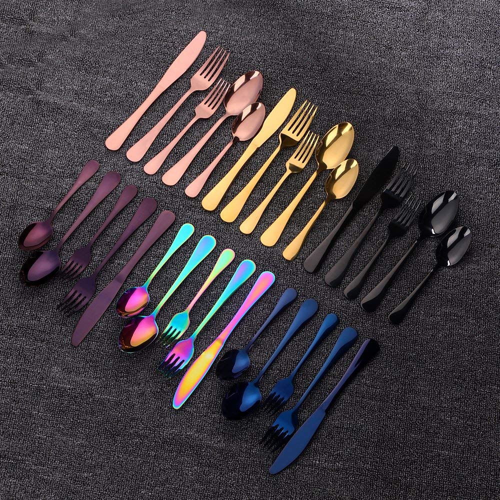 Buyer Star 20 piezas Cuberteria Servir para 4 personas, Cubiertos de acero inoxidable Reutilizable Vajilla para Fiesta de bodas Cocina Restaurante