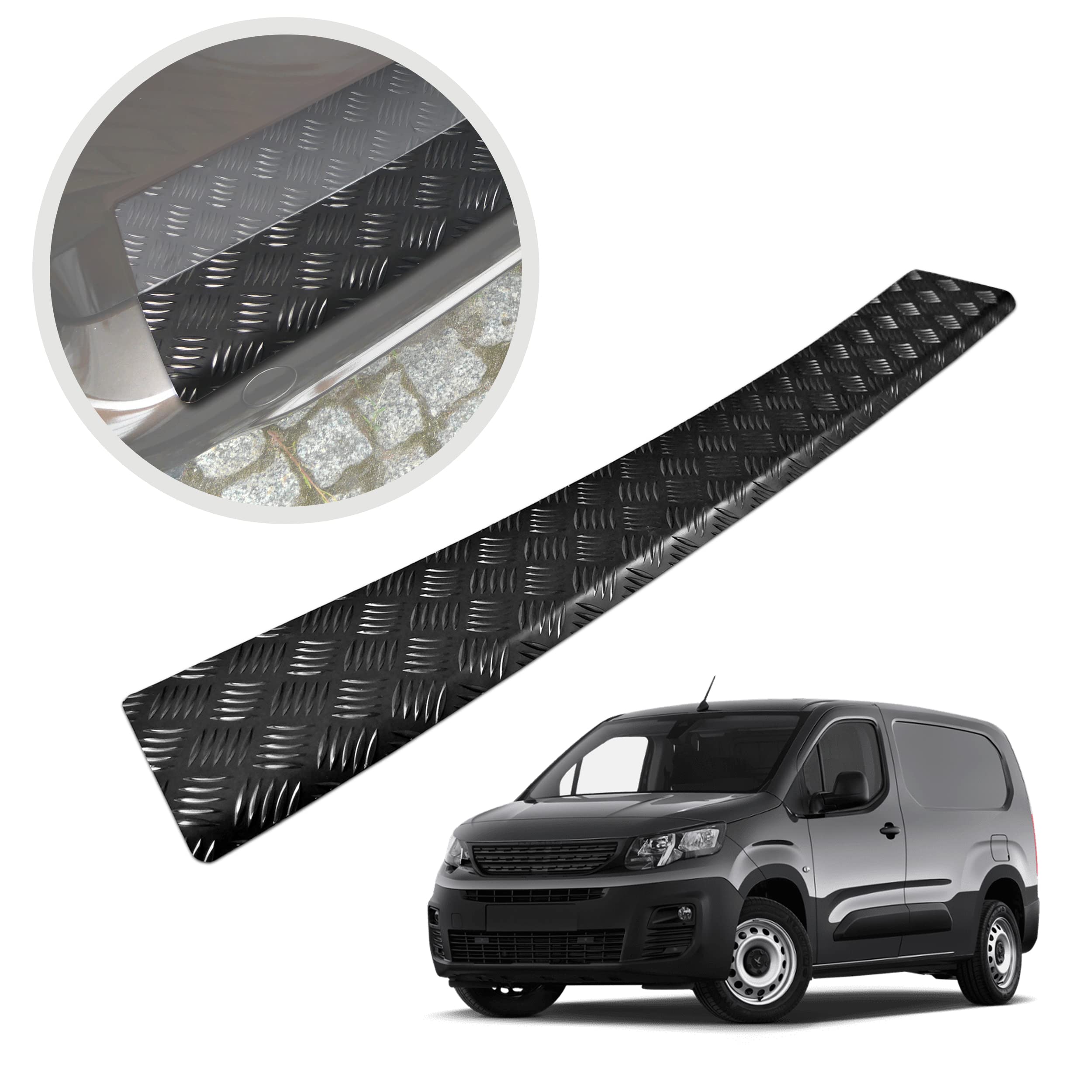 CHROMEMASTER | Protection de Pare-Chocs arrière | Compatible avec Peugeot Partner de 2019- | Aluminium ondulé, Graphite | Protection de seuil de Coffre pour protéger Votre Voiture des Rayures