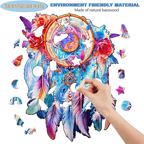Miniatura 2 de Masseruon Rompecabezas de madera para adultos, atrapasueños de Yin Yang, rompecabezas de forma única (S, 90 piezas, 8.3 x 6.4 pulgadas), el mejor