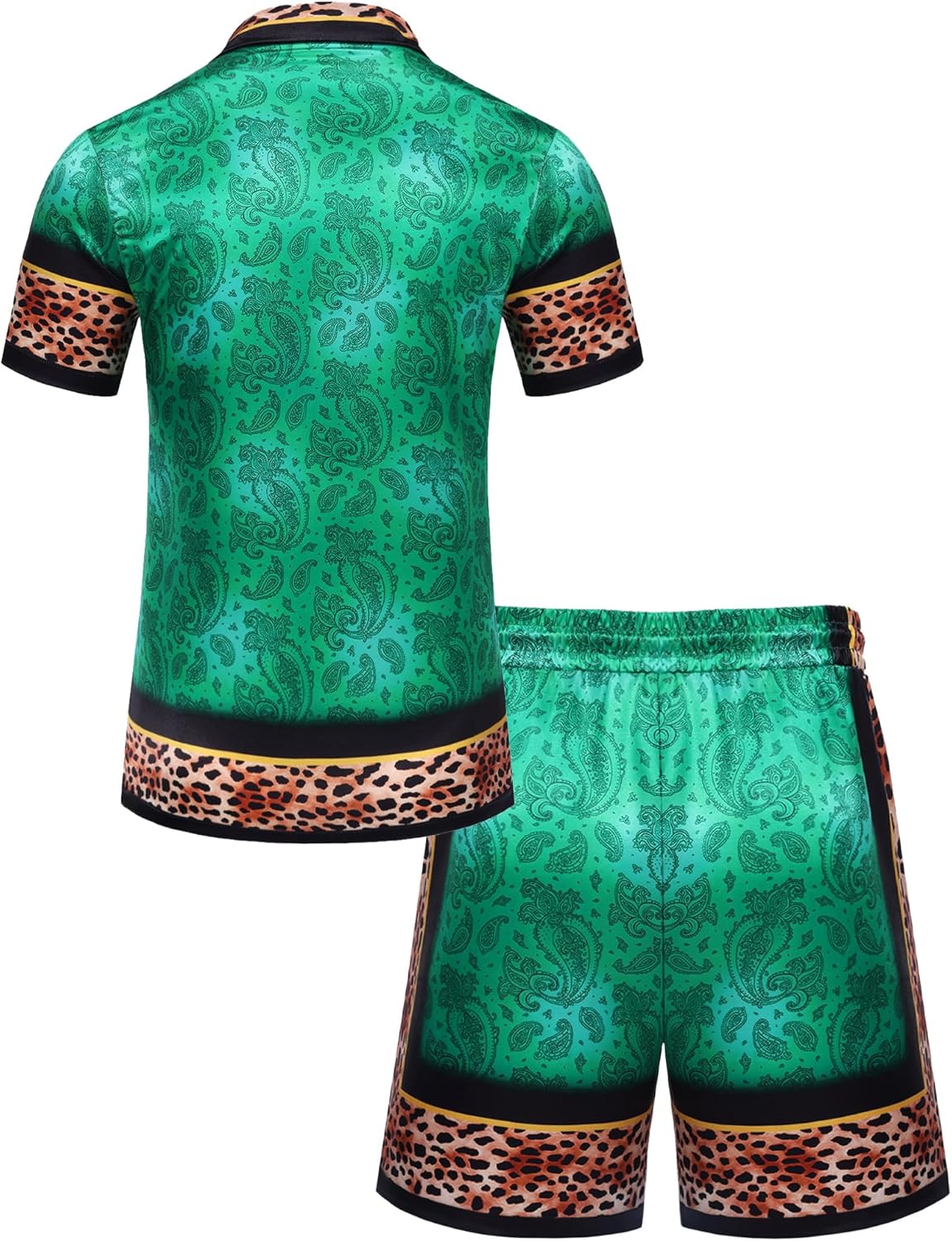 Mens Hawaiian Shirt Sets Satin Silk Casual Button Down Shirts 2 Piece Luxury Summer Beach Outfits for Men - Image 5