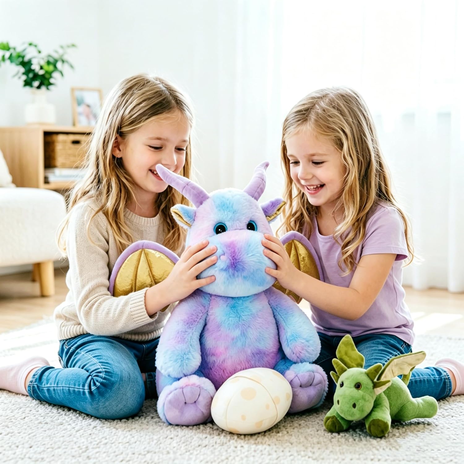 Tezituor Purple Stuffed Dinosaur for Girls,Cute Dragon Stuffed Animal,6 Pcs Mommy Dino Plush Toy with 3 Baby Dinosaurs,Large Pterosaur Stuffy,Triceratops, Stegosaurus Plushies Birthday