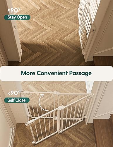 Miniatura 4 de Babelio Puerta de bebé sin barra inferior de 29.7 a 46.5 pulgadas para escaleras, puertas de seguridad para mascotas con puerta grande de paso,