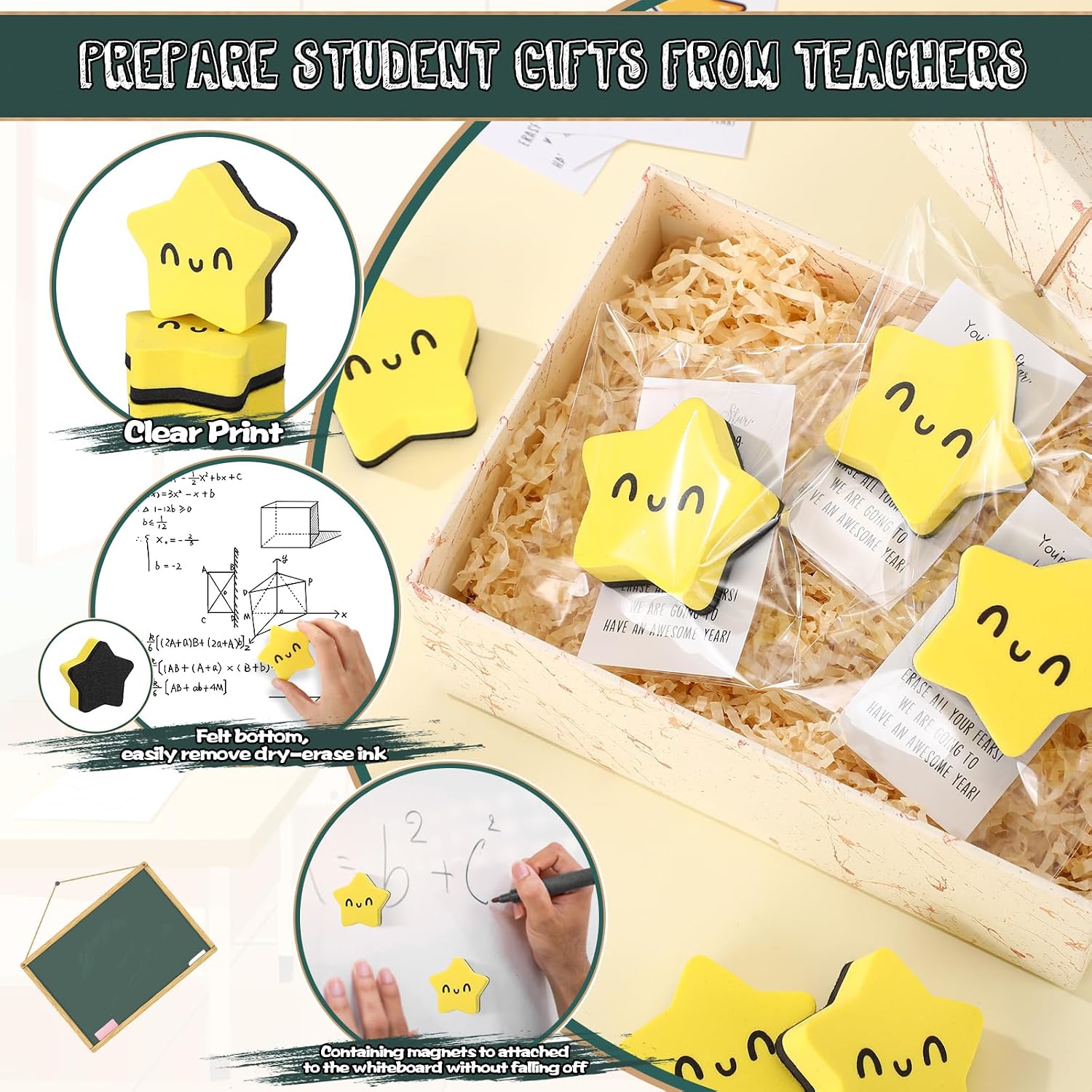 Lincia 24 Sets Smile Face Magnetic Dry Erasers Bulk for Classroom