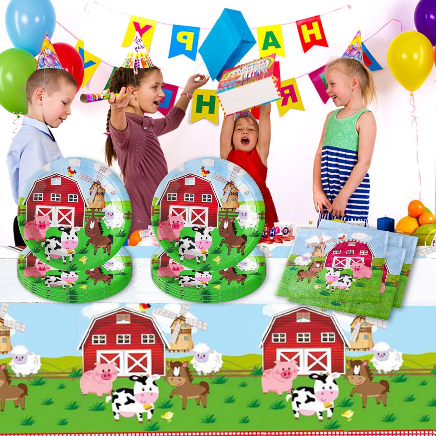 41pcs Farm Party Supplies ,include 20 Dessert Plat, 20 Napkin and 1pcs Tablecloth,Used for Farm Birthday Party Decoration - Image 7