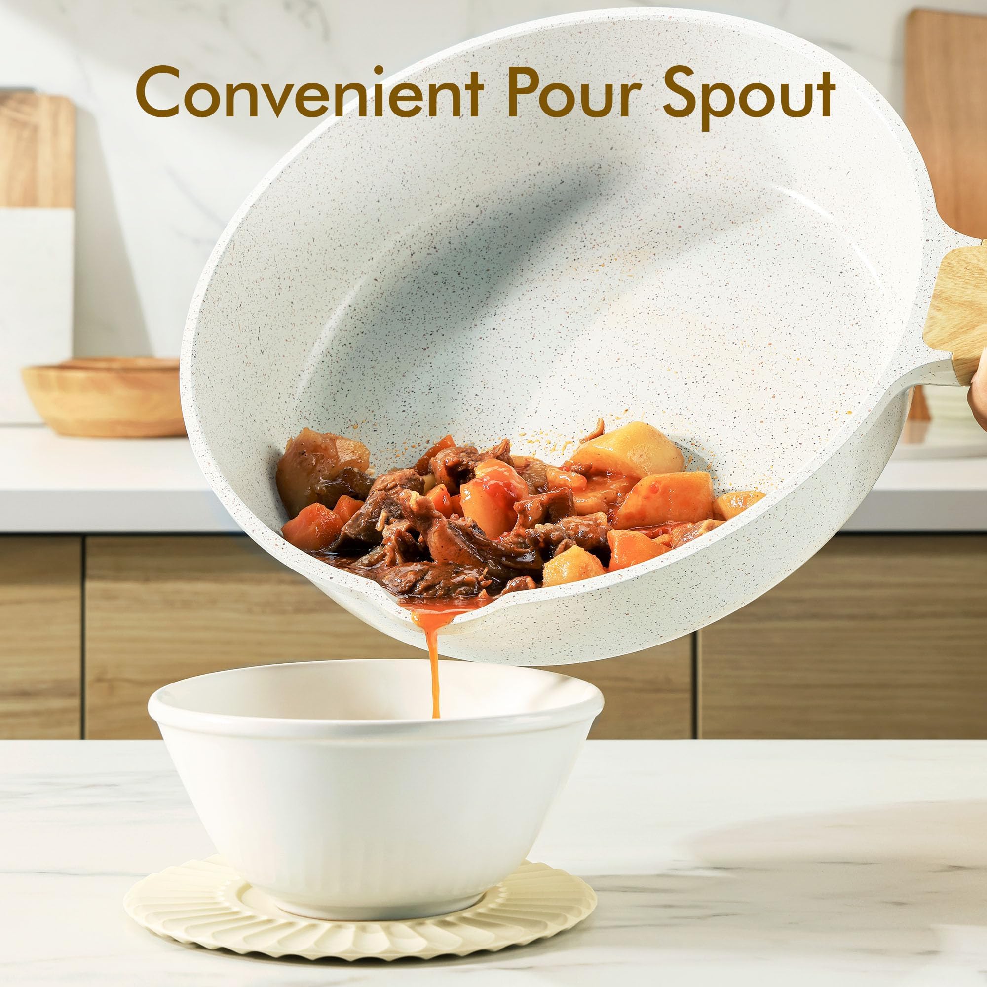 SENSARTE 13 Pièces Set Casseroles et Poêles, Revêtement Céramique Antiadhésif Sain, Tous Feux (Induction/Gaz), Manches Isolantes, Nettoyage Facile