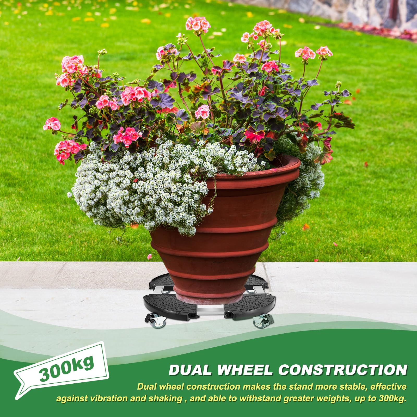 UCAMP Porte Plante a roulettes Réglable 40-48cm,Support Plante avec Roues Pivotantes à 360°,Capacité de Charge Maximale 300KG,Support de Pot de Fleur Rond Intérieur et Extérieur,Noir