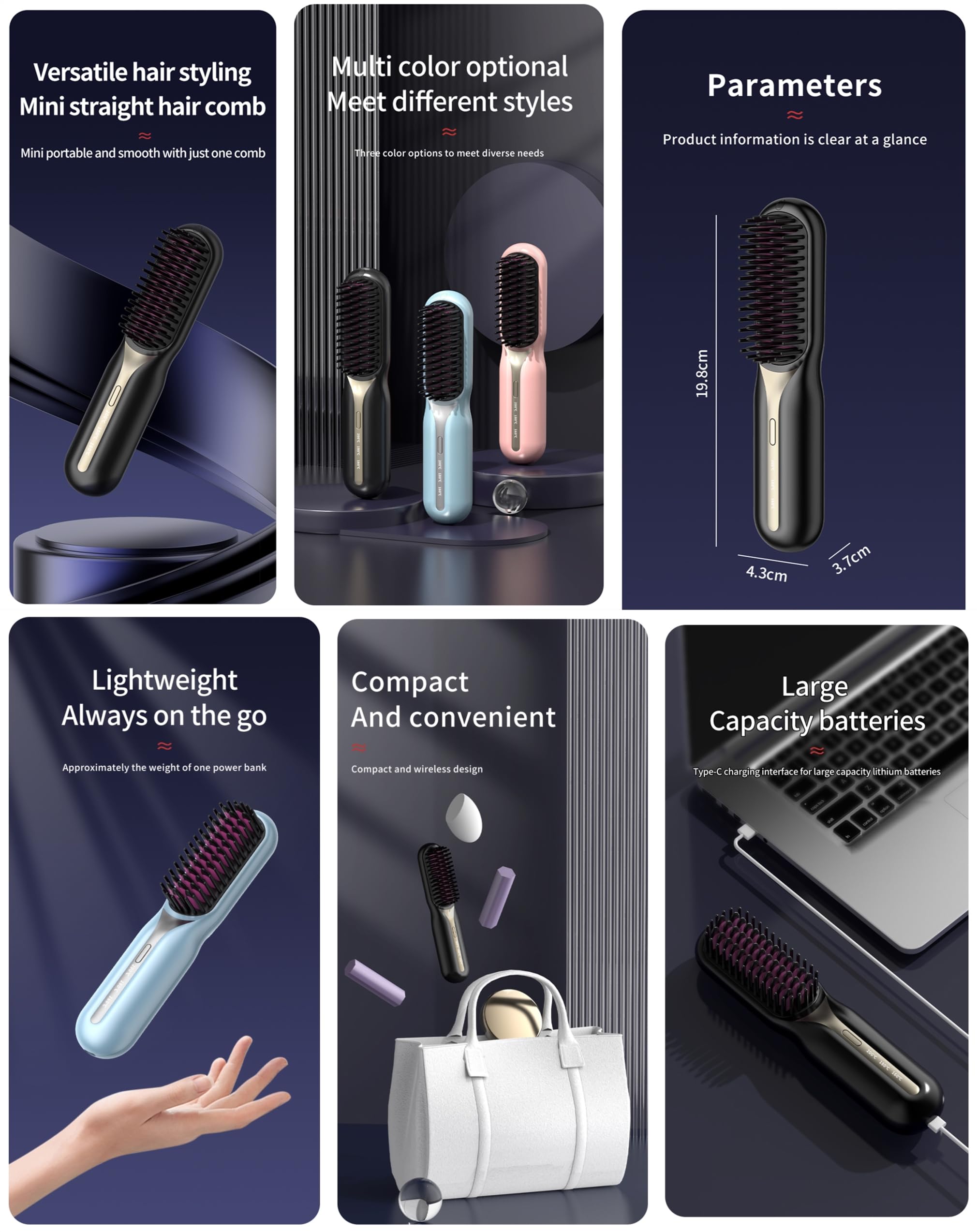 Amazon.com : Mini Portable Hair Straightener Brush, Cordless