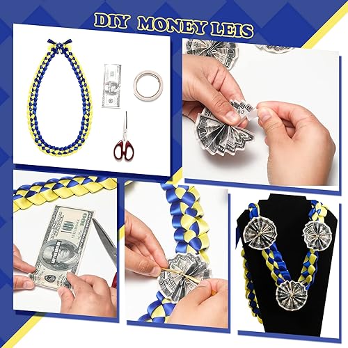 Miniatura 6 de Jexine Collar trenzado doble con lazo de graduación 2025 Lei y Kukui Nut Graduation Money Lei con lazo para regalo