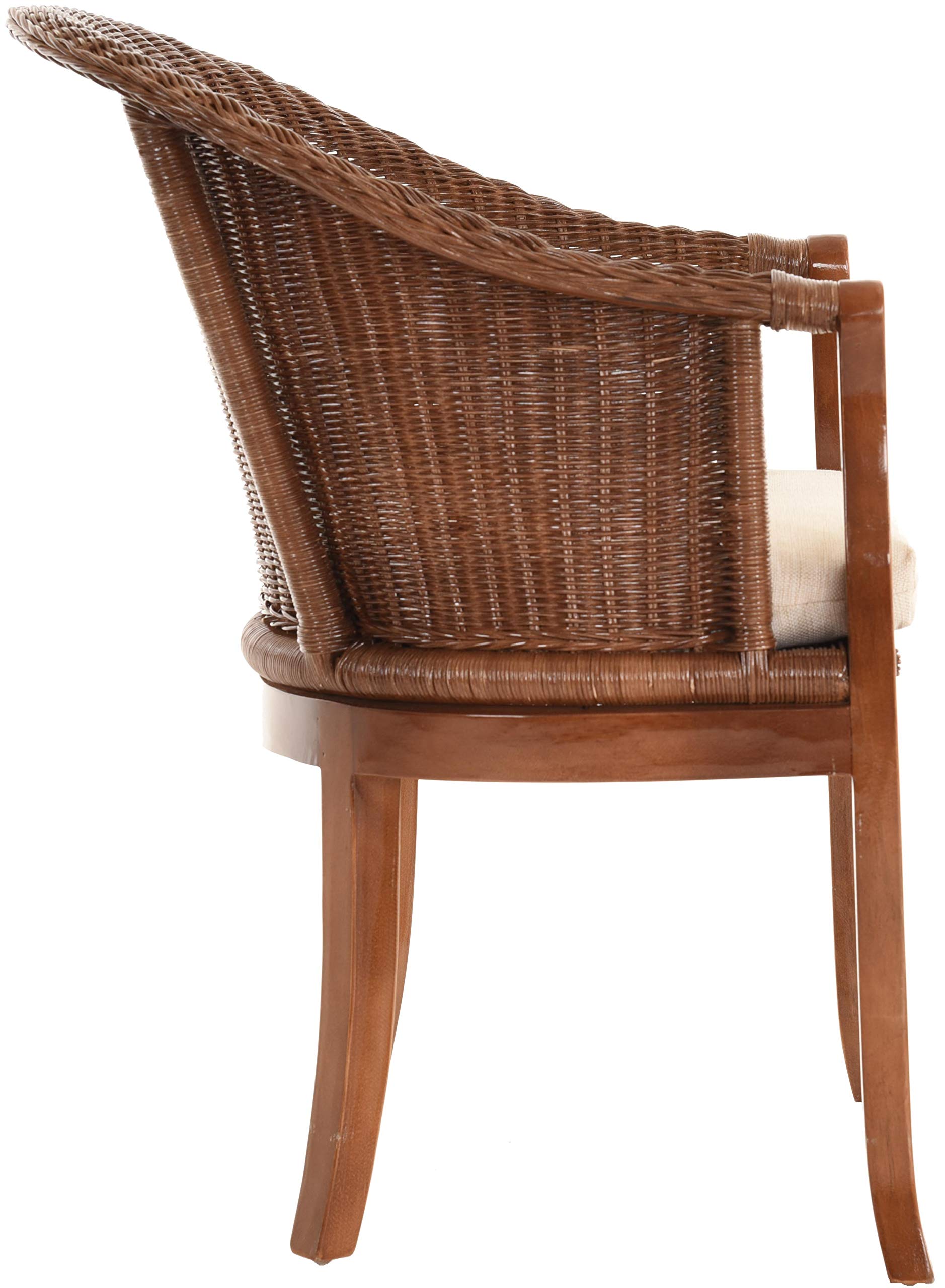 korb.outlet Rattan-Sessel mit Holzbeinen, Sessel aus echtem Rattan - Rattanstuhl Club (Dunkelbraun, mit Polster)