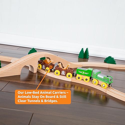 Miniatura 17 de Orbrium Toys Set de tren de lujo de 52 piezas con 3 destinos, encaja en tren de madera Thomas, Brio, Chuggington, Melissa and Doug, Imaginarium